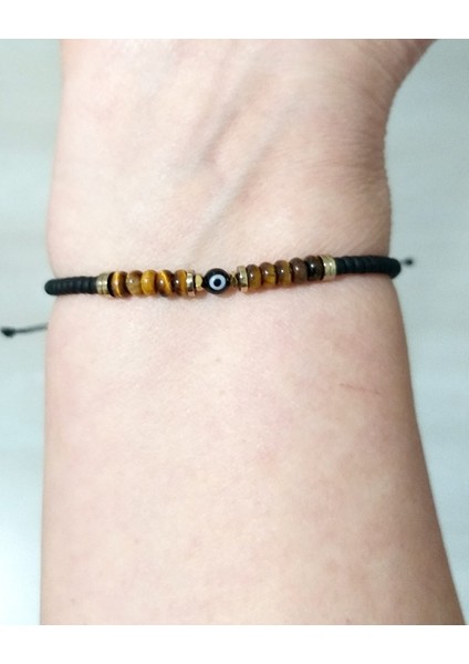 Kaplangözü ve Hematit Doğaltaşlı Siyah Nazar ve Miyuki Round Boncuklu Unisex Bileklik