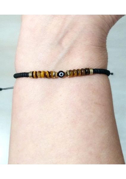Kaplangözü ve Hematit Doğaltaşlı Siyah Nazar ve Miyuki Round Boncuklu Unisex Bileklik