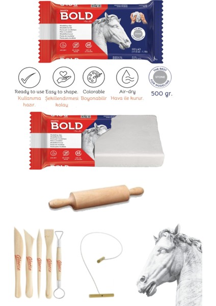 Smarta Bold Seramik Hamuru 500 Gr. Taş Gri Ebeşuar Kesme Teli Set