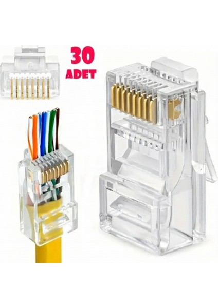 Yeni Nesil Ez RJ45 Konnektör Plug Cat6 Delikli Açık Uçlu Jack EZRJ45 (50 Adet)