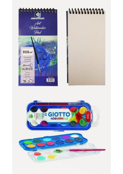 Alex Suluboya Blok Defter 14.85X8 cm 300 gr Spiralli 10 Sayfa Giotto 12 Renk Ø 23 mm Suluboya
