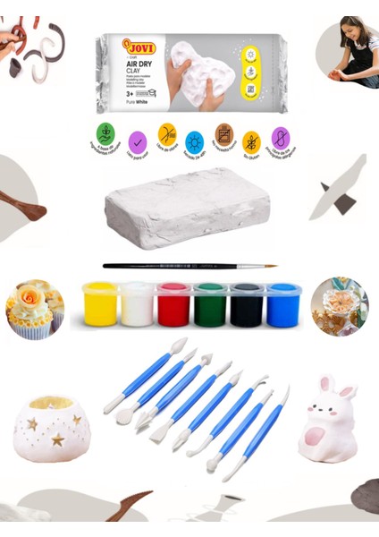 Seramik Hamuru Beyaz 500 gr 10 Parça Kil Heykel Araçları Plastik Seramik Aracı Set