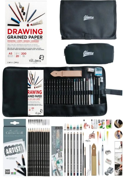 Van Dyck 200 gr Cretacolor 6'lı Aquarell-Dereceli Cepli Siyah Kalemlik 24 Bölmeli + Kalem Kutusu Set