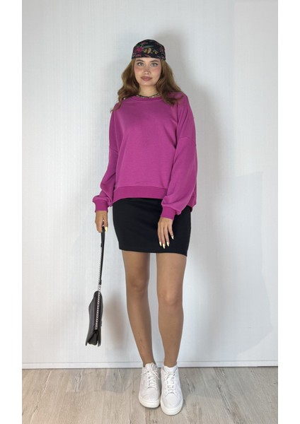 Kadın Bisiklet Yaka Üç Iplikli Uzun Kollu Oversize Basic Sweatshirt modelleri