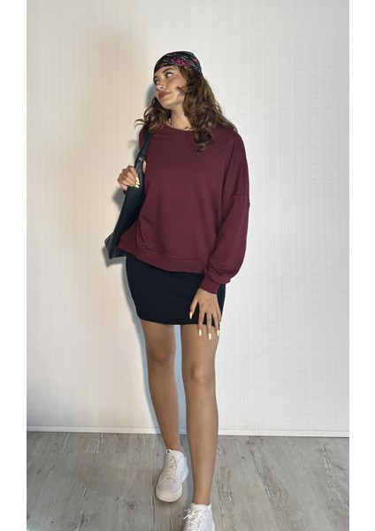 Kadın Bisiklet Yaka Üç Iplikli Uzun Kollu Oversize Basic Sweatshirt fiyatları