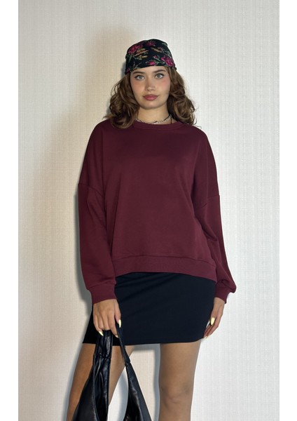 Kadın Bisiklet Yaka Üç Iplikli Uzun Kollu Oversize Basic Sweatshirt indirimleri