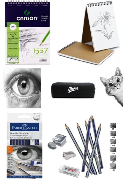 Canson Eskiz Defteri A5 120 gr Spiralli Faber Castell Goldfaber Dereceli Kalem Seti 8 Parça Set