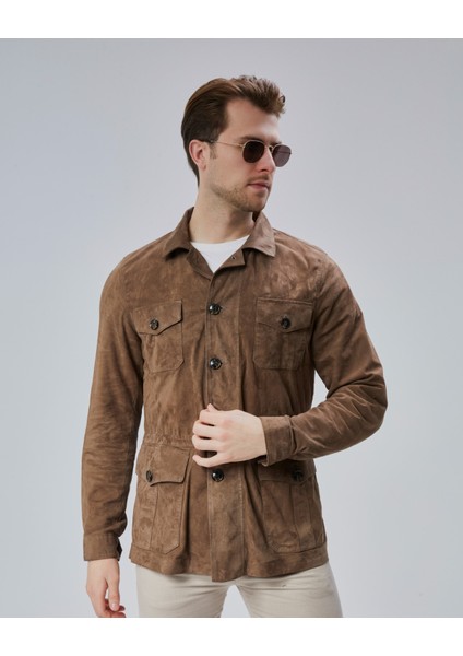 Erkek Safari Düğmeli Hakiki Deri Sütlü Kahve Süet Ceket fiyatları