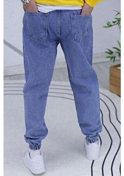 Erkek Lastikli Boyfriend Kot Pantolon 100% Pamuk Mavi Renk Rahat Kesim indirimleri