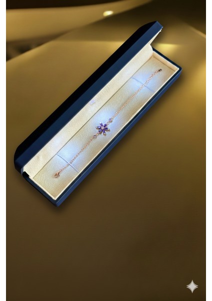 (Premium Işıklı Kutulu) 925 Ayar Gümüş Mor Taşlı Lotus Çiçeği Kadın Bileklik