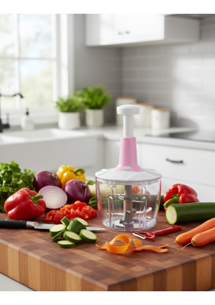 5 Bıçaklı Jumbo El Rondosu Doğrayıcı 2,5 Lt ve Sebze Meyve Soyacağı Küpe Hediyeli