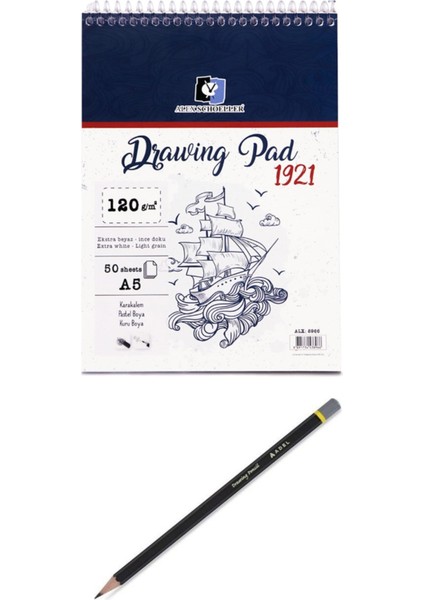 Alex Schoeller 120 gr A5 50 Yaprak Spiralli Çizim Defteri Adel Dereceli Kalem Hediyeli