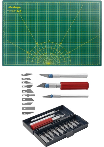 A3 Kesim Matı Çift Taraflı Kesim Altlığı Sakata Hobi Bıçak Seti Hassas Kretuar Bıçağı 13 Parça