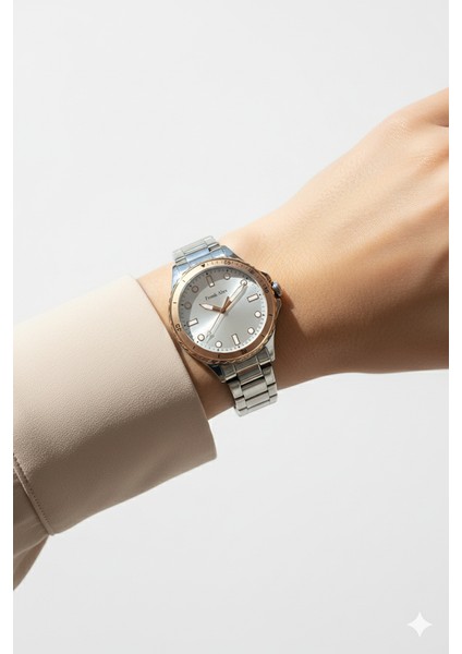 Kadın Kol Saati Altın ve Gümüş Renk, Gümüş Kadran - Şık Metal Kordon, 2 Yıl Garantili modelleri