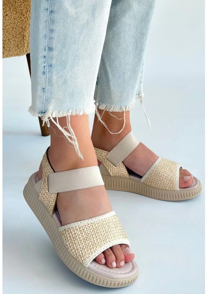 Techmrt Jake Bej Hasır Cilt Sandalet (Numara: 36)