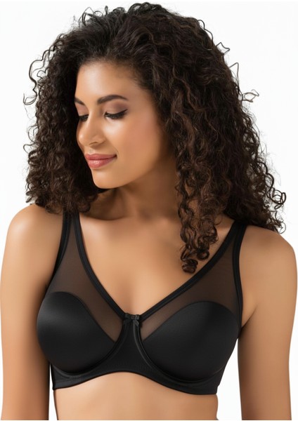 9200 Linda Tül Detaylı Toparlayıcı Soft Sütyen Siyah
