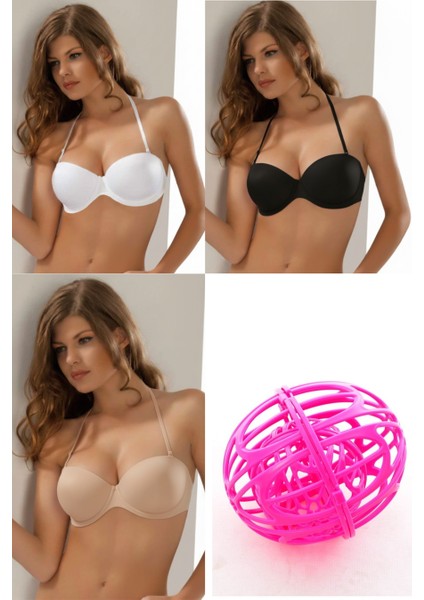 7043 Lilian 3'lü Eko Paket (Siyah-Beyaz-Ten) + Hediyeli Sütyen Seti