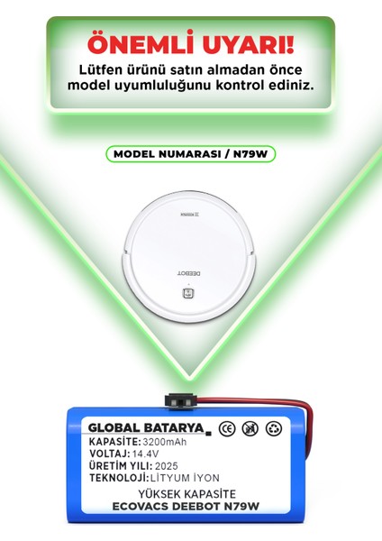 Ecovacs Deebot N79W Akıllı Robot Süpürge Batarya 14.4v 3200mAh Li-ion Pil (Yüksek Kapasite) indirimleri