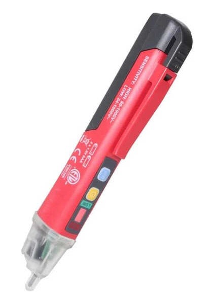 UT12D-ROW Temassız AC Voltaj Dedektörü 24-1000V, LED ve Sesli Uyarı, Kalem Tipi, Otomatik Kapanma, Kırmızı-Gri
