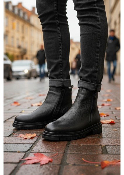 Chelsey Hakiki Deri Çift Fermuarlı Erkek Kışlık Bot