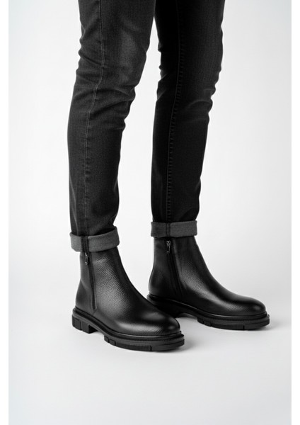 Chelsey Hakiki Deri Çift Fermuarlı Erkek Kışlık Bot