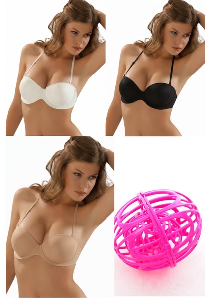 7042 Ivonne 3'lü Eko Paket (Siyah-Beyaz-Ten) + Hediyeli Sütyen Seti