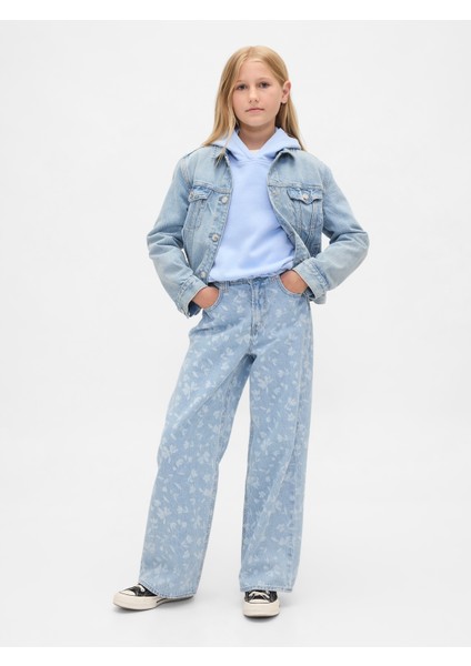 Kız Çocuk Mavi Low Rise Stride Wide-Leg Jean Pantolon