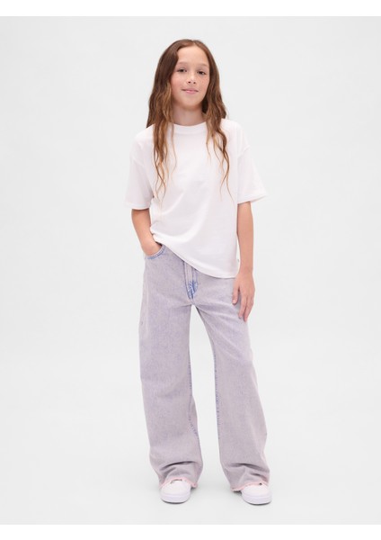 Kız Çocuk Pembe Low Rise Stride Wide-Leg Jean Pantolon