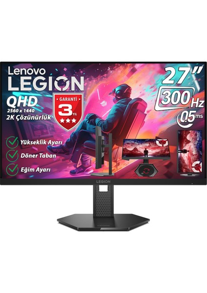 Legion 27Q-11 27" 0.5ms (Mprt) 300Hz (2xhdmı-Dp) G-Sync, Amd Freesync Premium Pivot Qhd 2560X1440 IPS Panel Wled Monitör 67D3GAC1TK