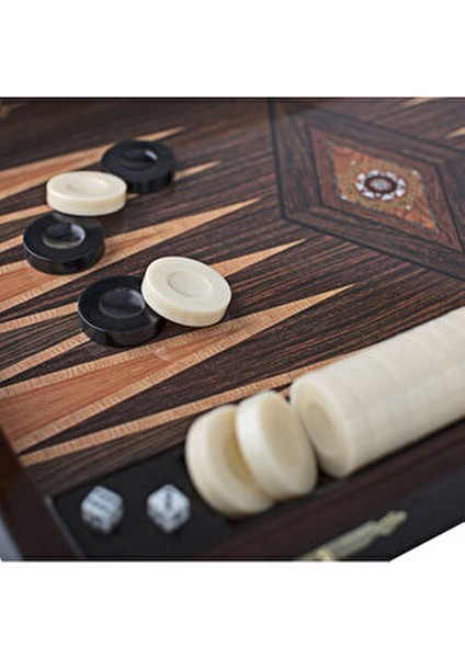 Ahşap Tavla Seti Şık Tasarım 15 Siyah 15 Beyaz Pul ile 2 Zar