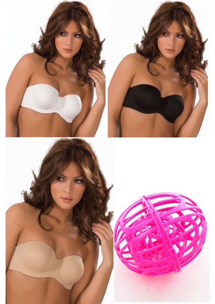 7035 Bonnie 3'lü Eko Paket (Siyah-Beyaz-Ten) + Hediyeli Sütyen Seti