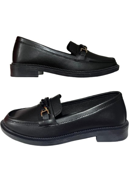 Shoes Kadın Siyah Babet Loafer Makosen Cilt Günlük Ayakkabı
