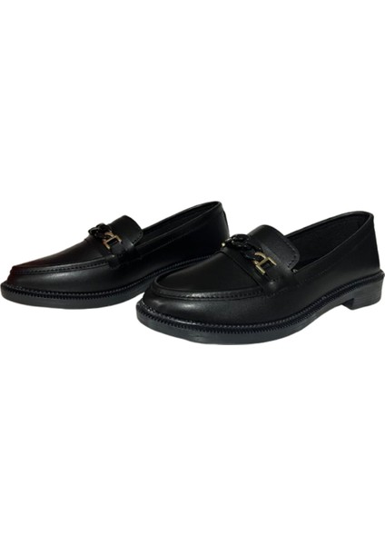 Shoes Kadın Siyah Babet Loafer Makosen Cilt Günlük Ayakkabı modelleri