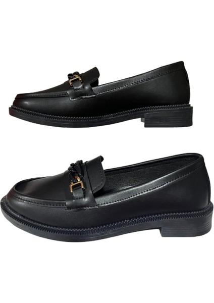 Shoes Kadın Siyah Babet Loafer Makosen Cilt Günlük Ayakkabı fırsatları