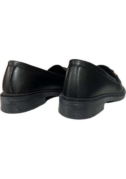 Shoes Kadın Siyah Babet Loafer Makosen Cilt Günlük Ayakkabı indirimleri