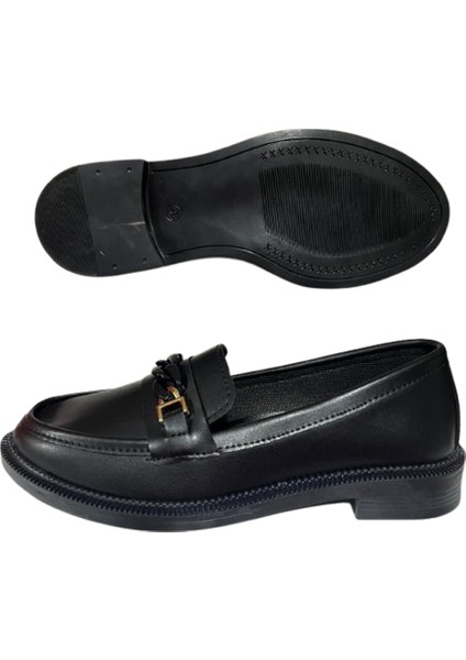 Shoes Kadın Siyah Babet Loafer Makosen Cilt Günlük Ayakkabı