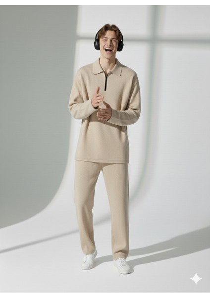 Unısex Ragular Fit Rahat Kalıp Cepli Fermuarlı Gömlek Yaka Alt-Üst Takım