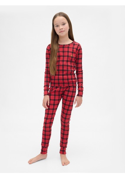 Bebek Kırmızı Organik Brushed Pamuklu Holiday Pijama Takımı indirimleri