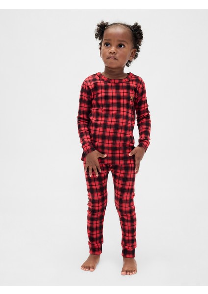 Bebek Kırmızı Organik Brushed Pamuklu Holiday Pijama Takımı