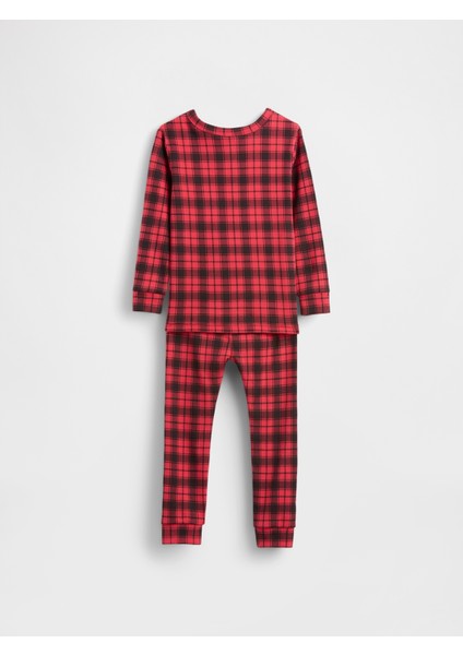Bebek Kırmızı Organik Brushed Pamuklu Holiday Pijama Takımı