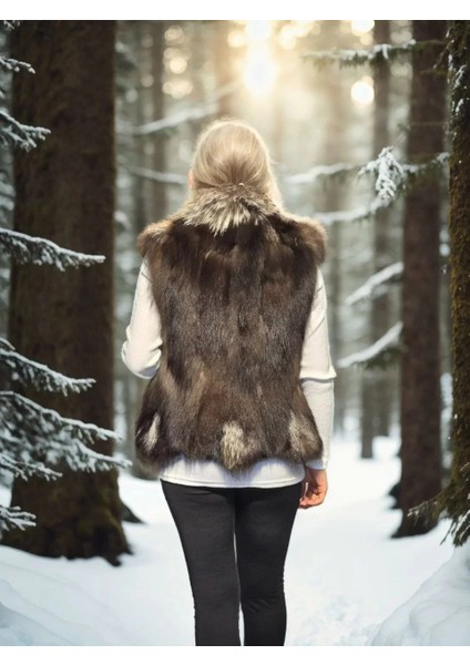 Kadın Kolsuz Fermuarlı Yelek - Kahve fiyatları