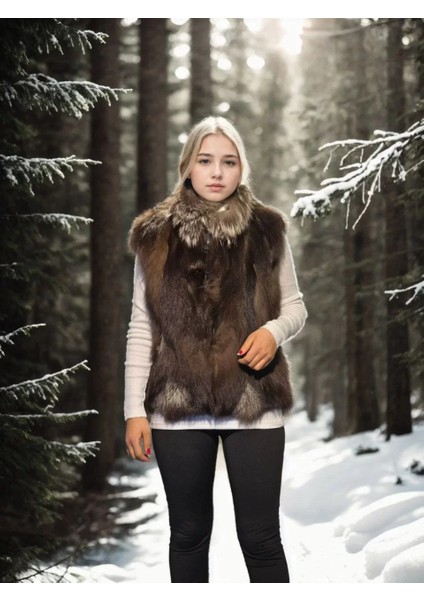 Kadın Kolsuz Fermuarlı Yelek - Kahve fırsatları