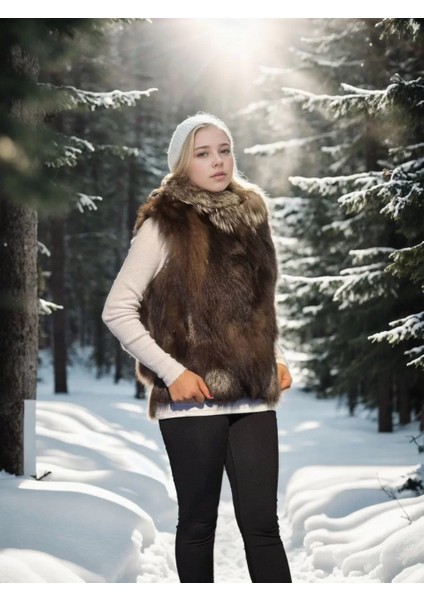 Kadın Kolsuz Fermuarlı Yelek - Kahve indirimleri