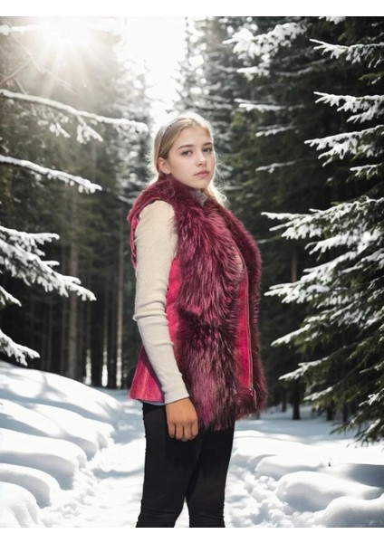 Kadın Kolsuz Hakiki Yelek - Fuşya modelleri