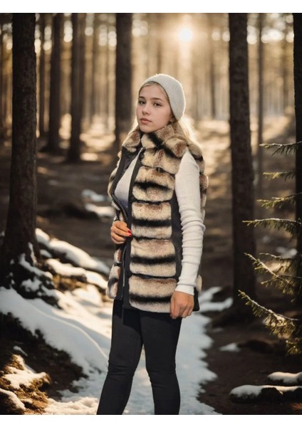 Kadın Kolsuz Hakiki Deri Kürk - Siyah modelleri