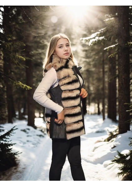 Kadın Kolsuz Hakiki Deri Kürk - Siyah fırsatları