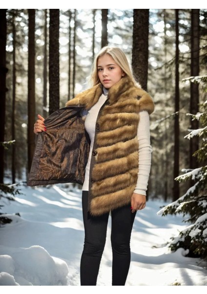 Kadın Kolsuz Hakiki Kürk - Kahve modelleri