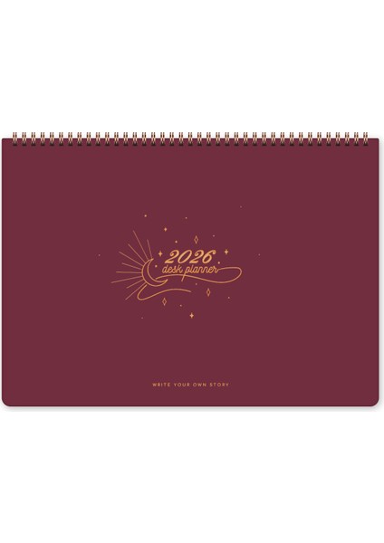 2026 Haftalık Spiralli Masaüstü Planlayıcı 24X34 cm - Desk Planner Bordo