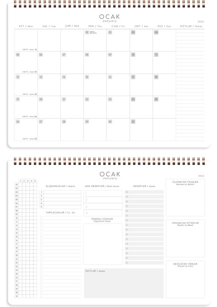 2026 Haftalık Spiralli Masaüstü Planlayıcı 24X34 cm - Desk Planner Bordo
