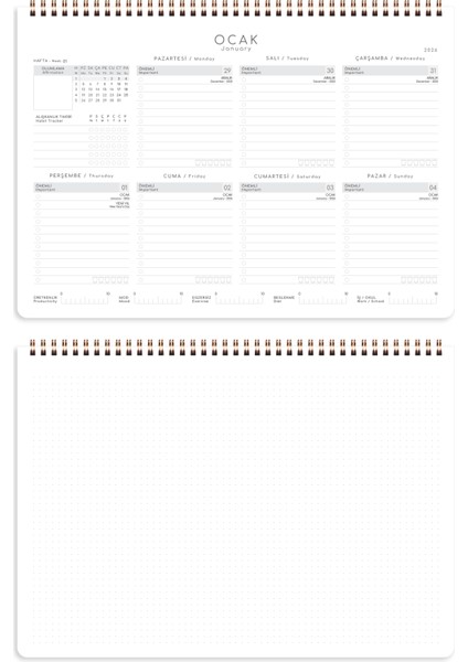 2026 Haftalık Spiralli Masaüstü Planlayıcı 24X34 cm - Desk Planner Bordo
